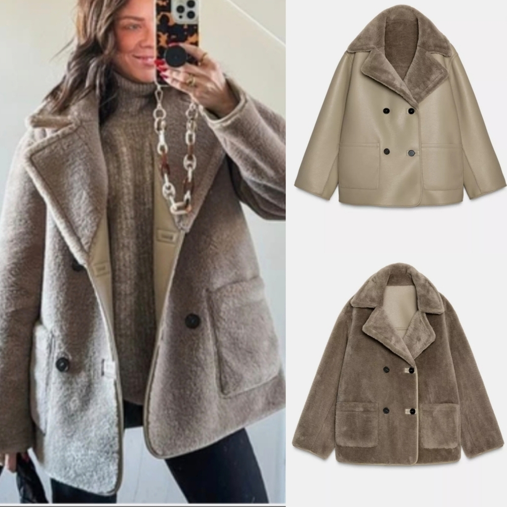 Zara reversible faux fur double faced coat Size L